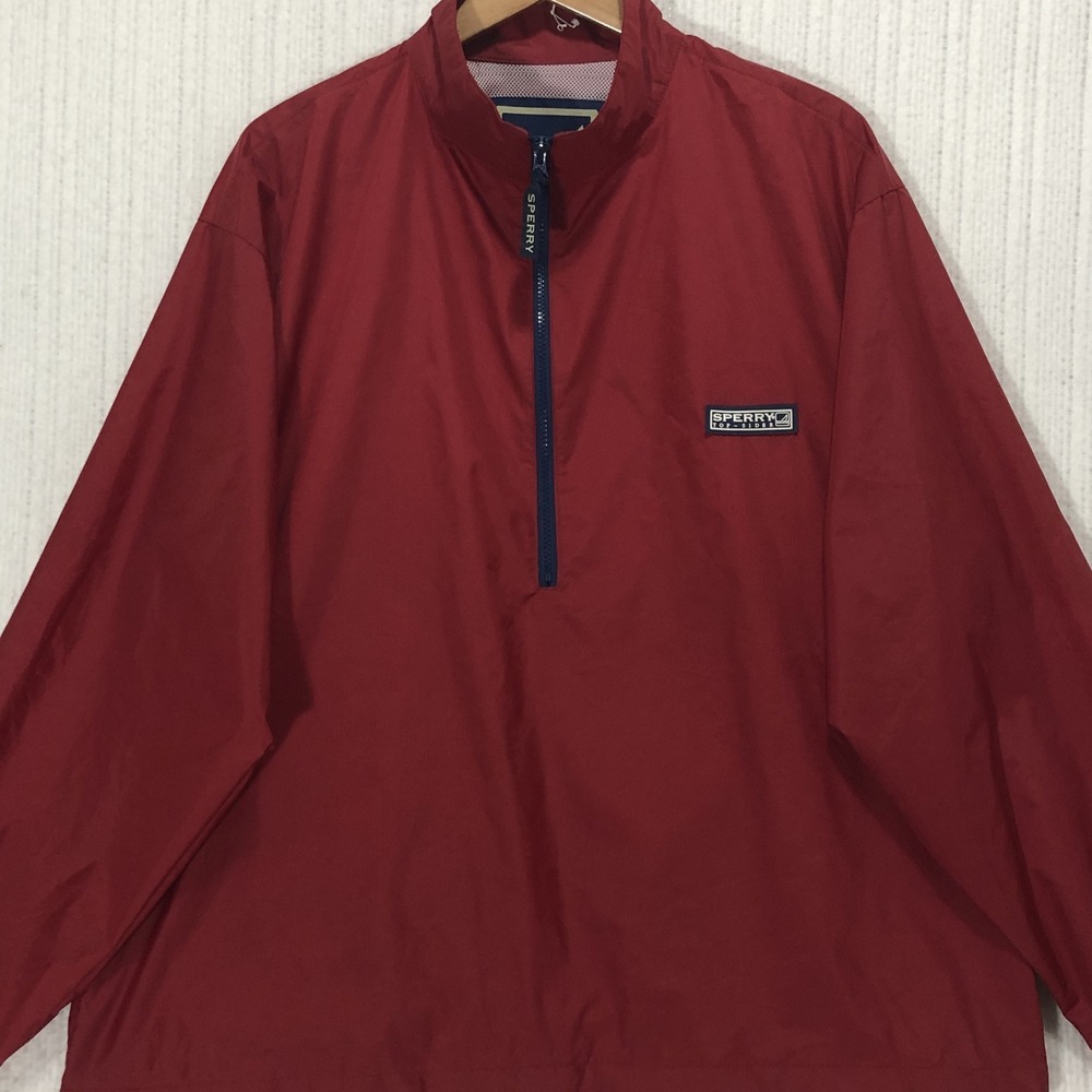 Sperry Top-Sider Mens Red Quarter Zip Sailing Windbreaker Jacket Size Medium